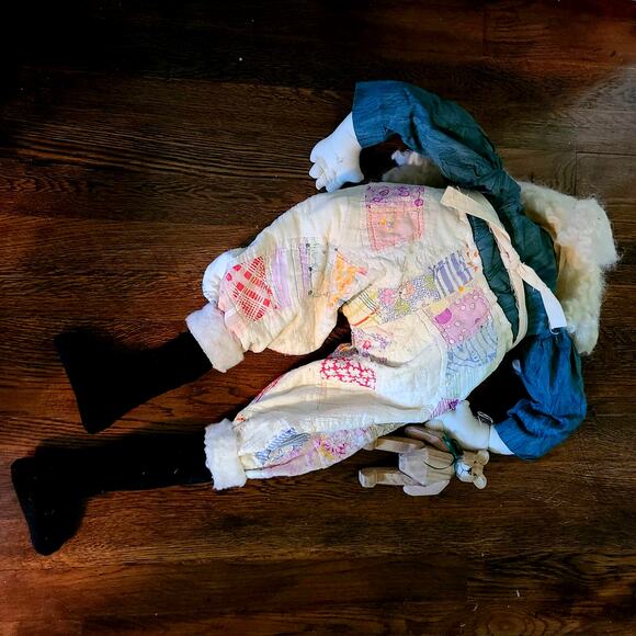 Vintage Handmade Old World Santa Shelf Sitter Carpenter Christmas Plush Decor - Picture 7 of 10